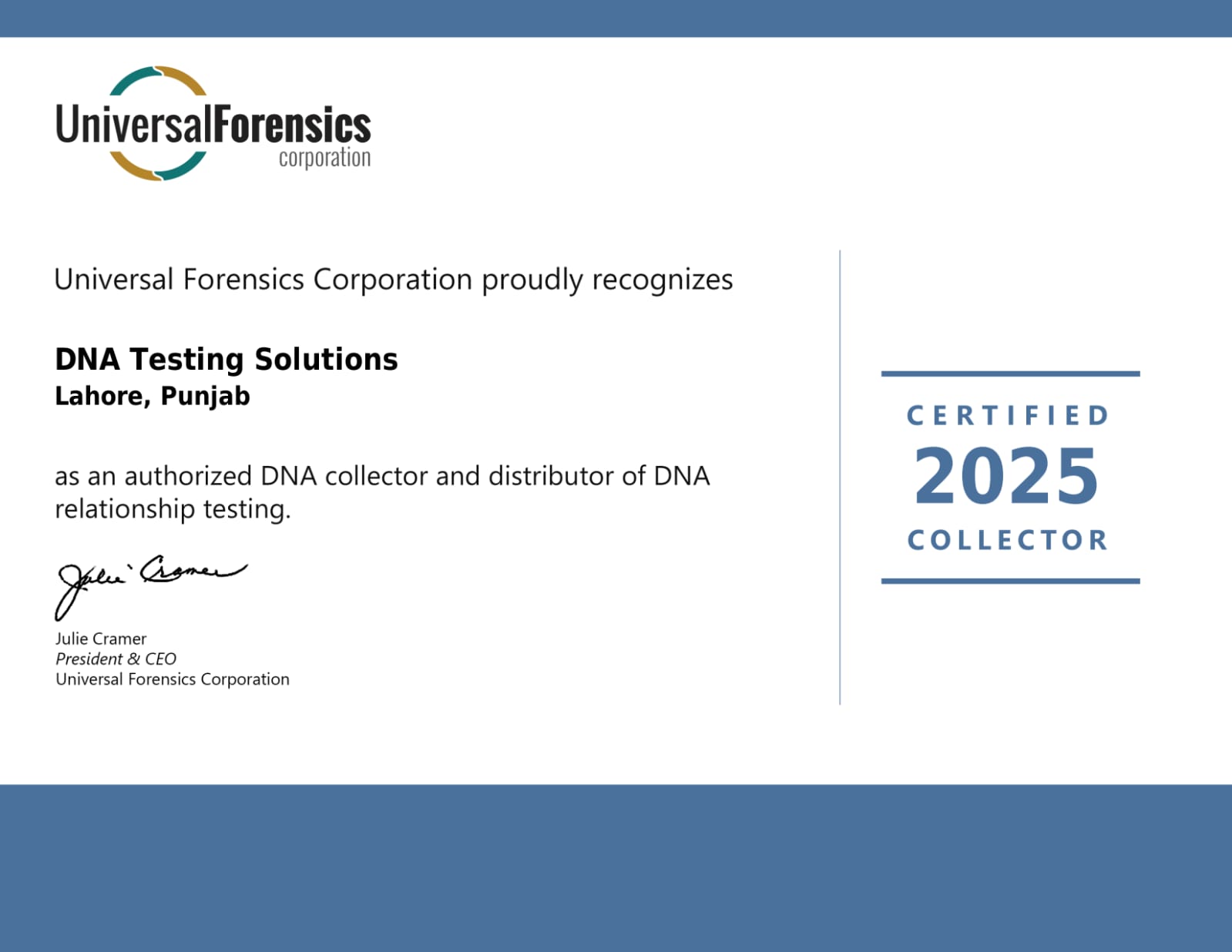 AABB Certificate of Accreditation — Relationship Testing Activities